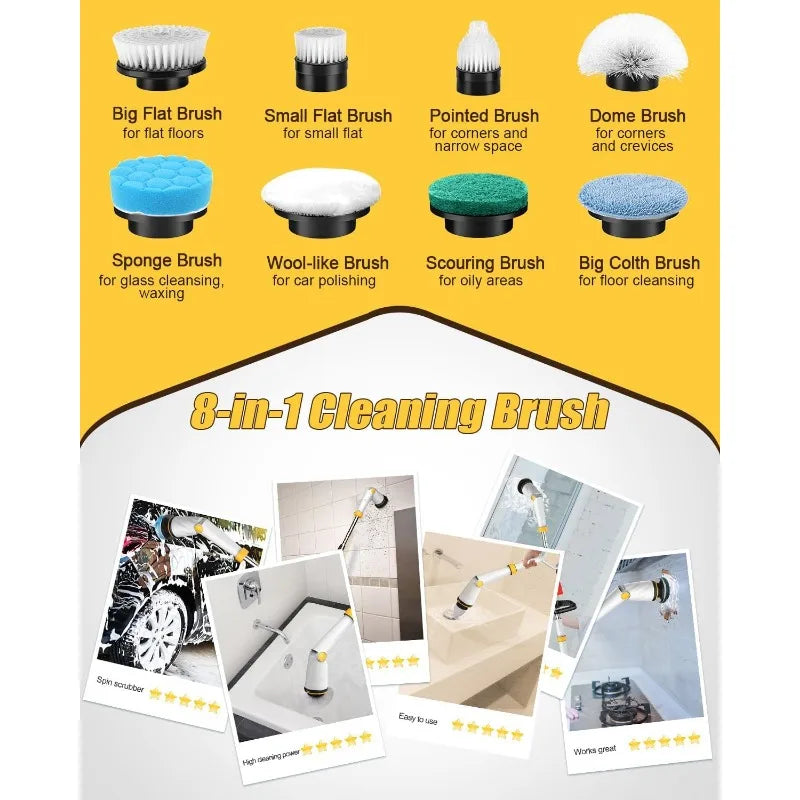 Electric Spin Scrubber with Two Batteries Q2 Pro,Shower Cordless Cleaning Brush with Display(Effortless Handle/8 Brushes)