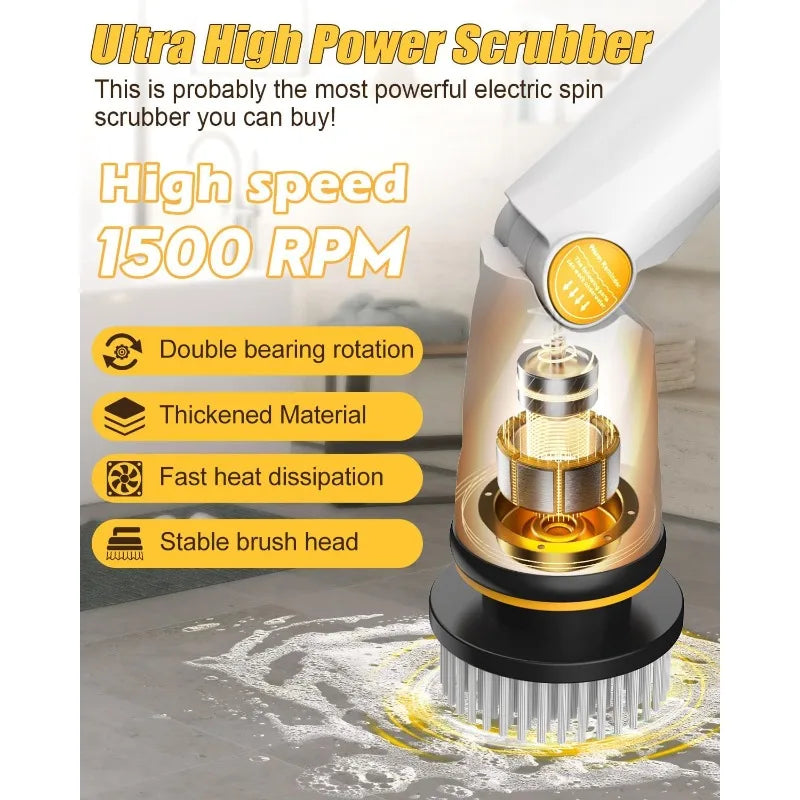 Electric Spin Scrubber with Two Batteries Q2 Pro,Shower Cordless Cleaning Brush with Display(Effortless Handle/8 Brushes)